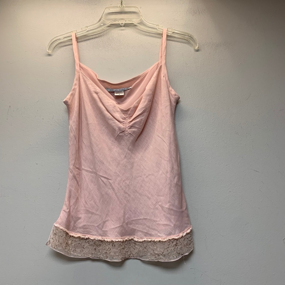 Peter Nygard Camisole Women 8 Pink Excellent Linen Beaded Cowl Neck Top